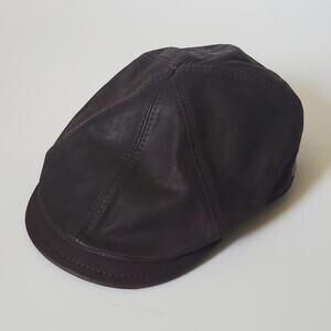 Herman Headwear Usurper King Flat Cap Pageboy Brown Genuine Leather Classic